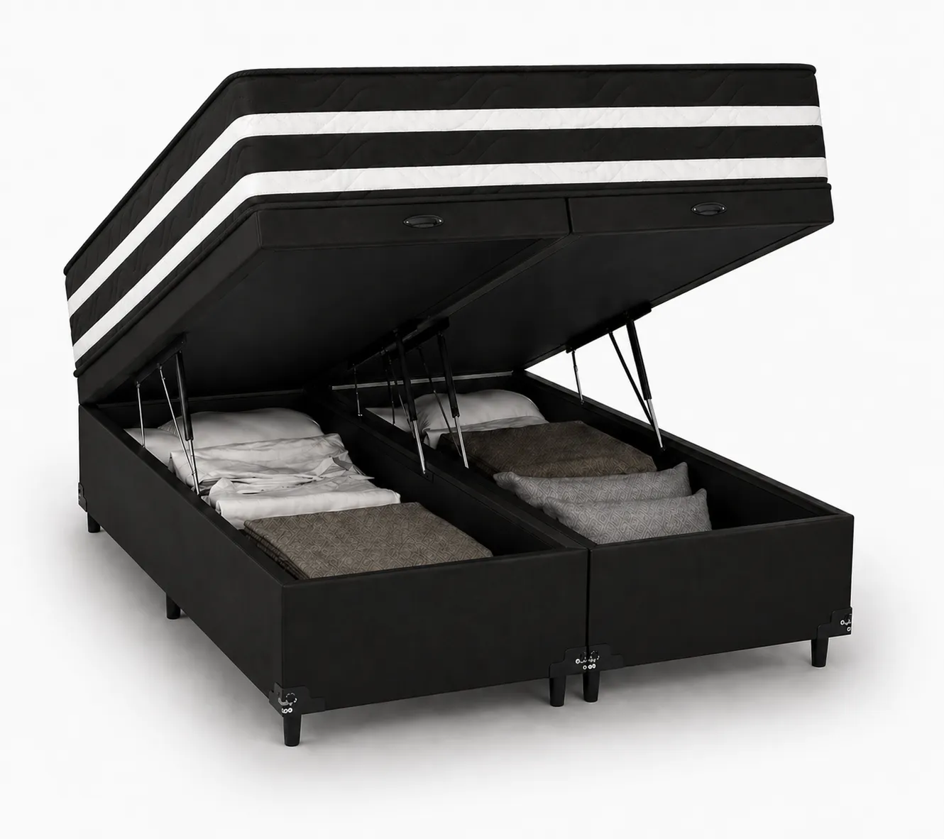 Kit Cama Box Baú + Colchão Mola Ensacada Solteirão 0,96m Solteirão