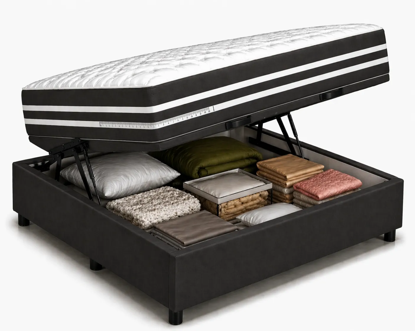 Kit Cama Box Baú + Colchão Mola Ensacada Casal 1,38m Casal