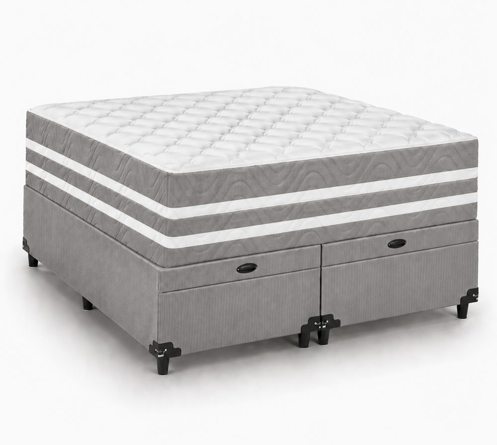 Kit Cama Box Baú + Colchão Mola Ensacada Solteirão 0,96m Solteirão
