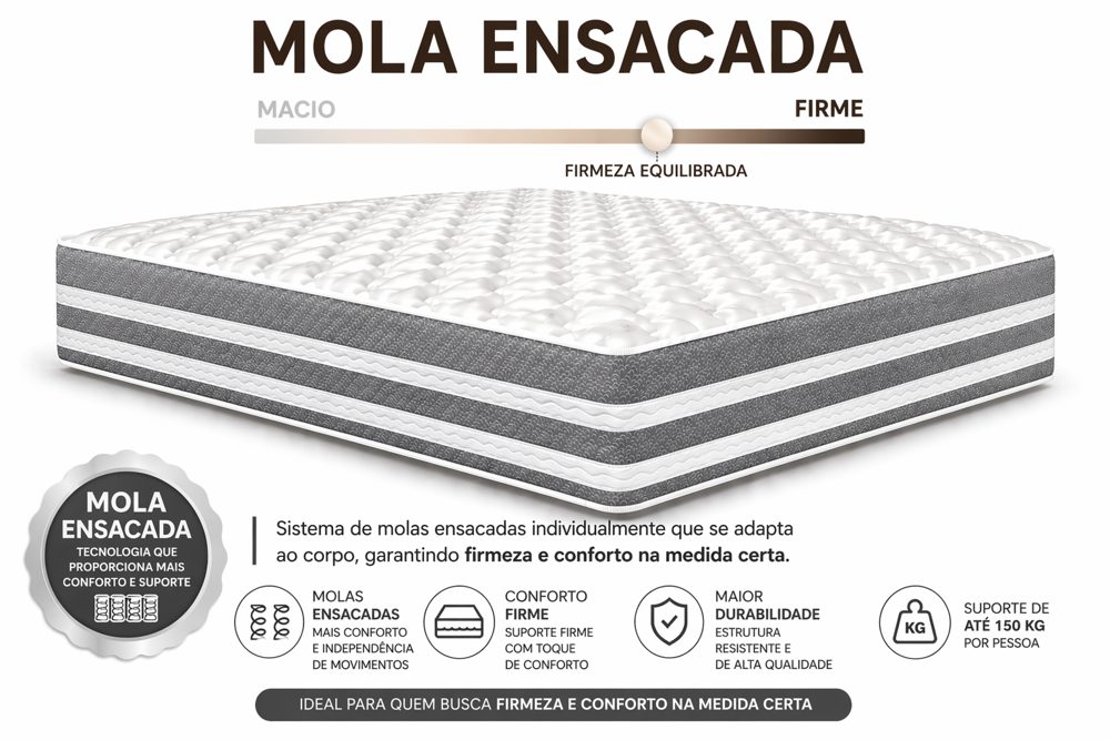 Kit Cama Box Baú + Colchão Mola Ensacada Viúva 1,28m Viúva