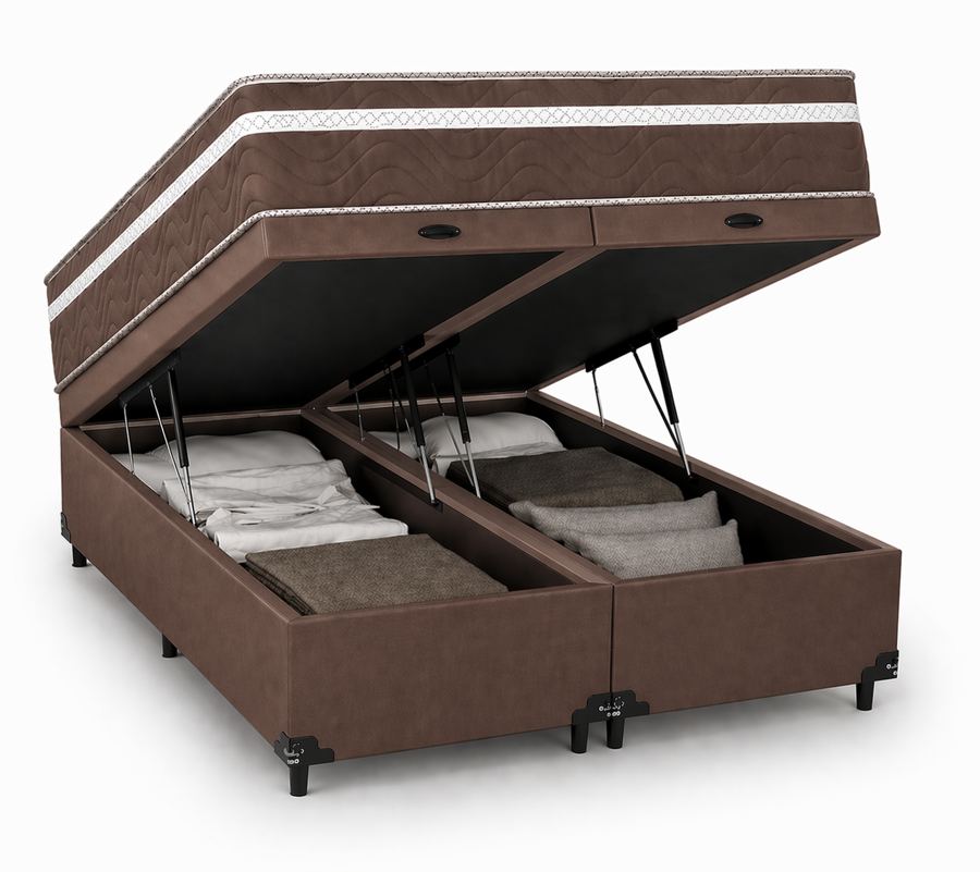 Kit Cama Box Baú + Colchão Mola Bonnel King 1,98m King