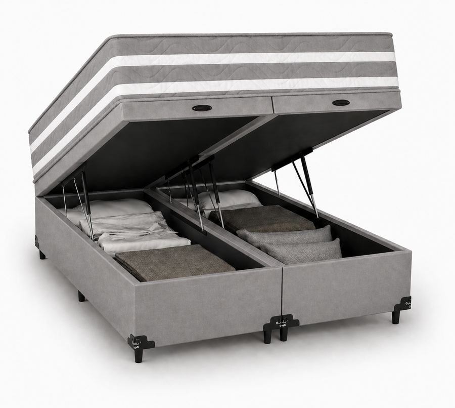 Kit Cama Box Baú + Colchão Mola Ensacada King 1,98m King