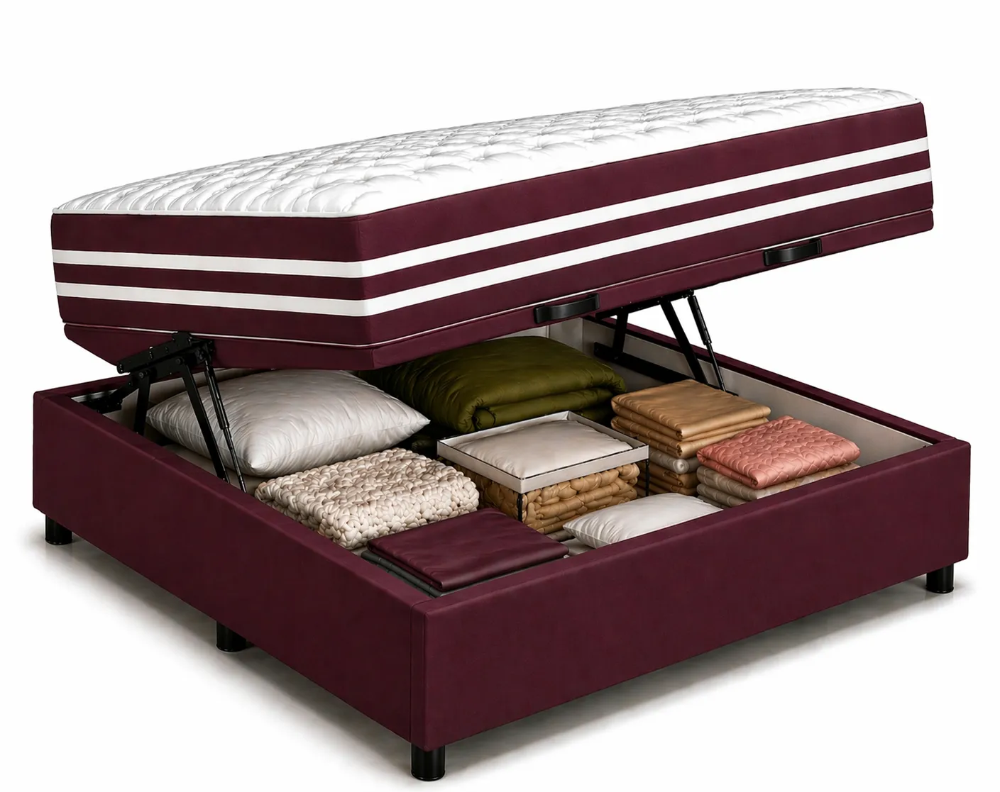 Kit Cama Box Baú + Colchão Mola Ensacada King 1,98m King
