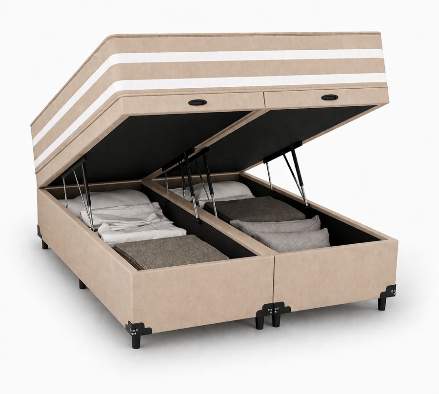 Kit Cama Box Baú + Colchão Mola Ensacada Queen 1,58m Queen