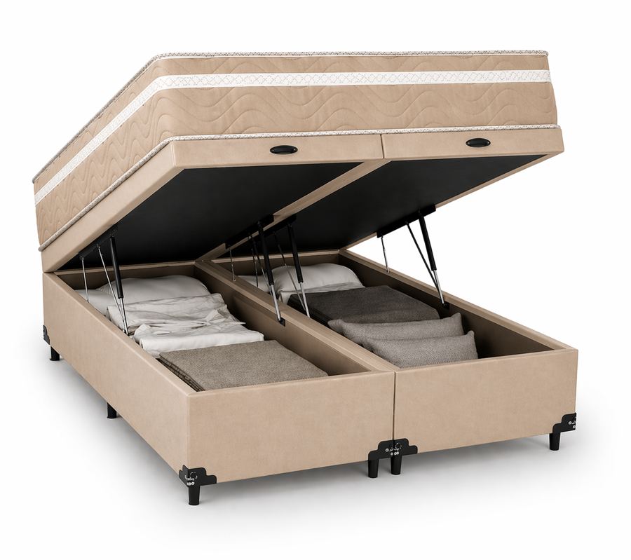 Kit Cama Box Baú + Colchão Mola Bonnel King 1,98m King