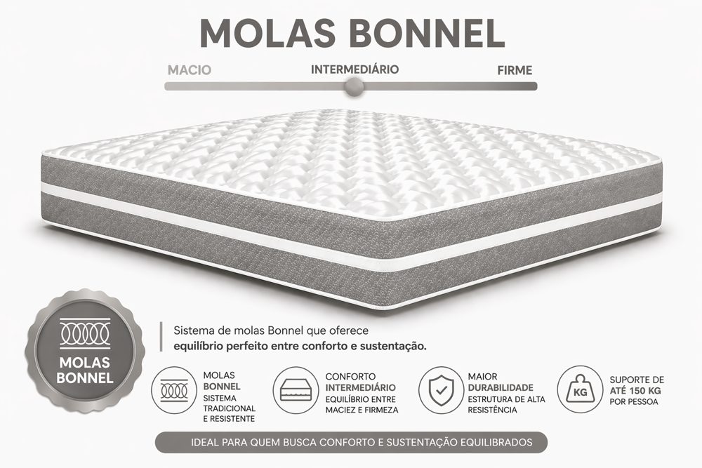 Kit Cama Box Baú + Colchão Mola Bonnel Casal 1,38m Casal
