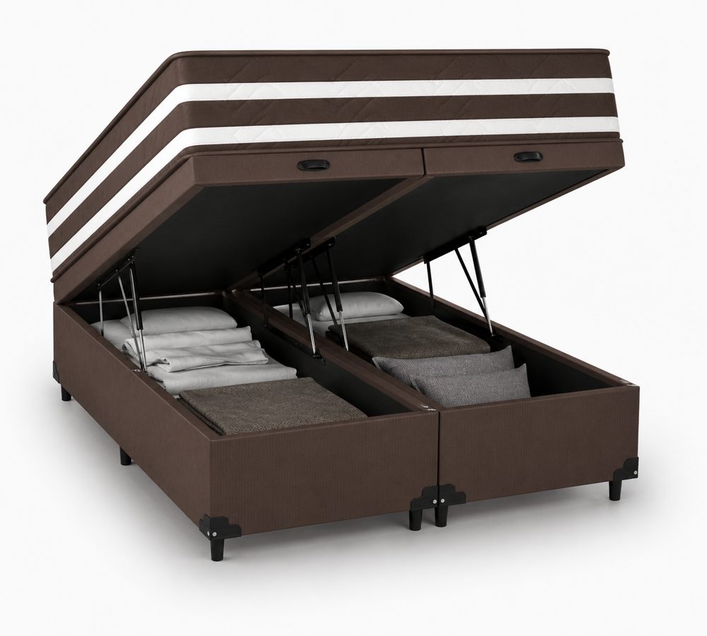 Kit Cama Box Baú + Colchão Mola Ensacada Casal 1,38m Casal