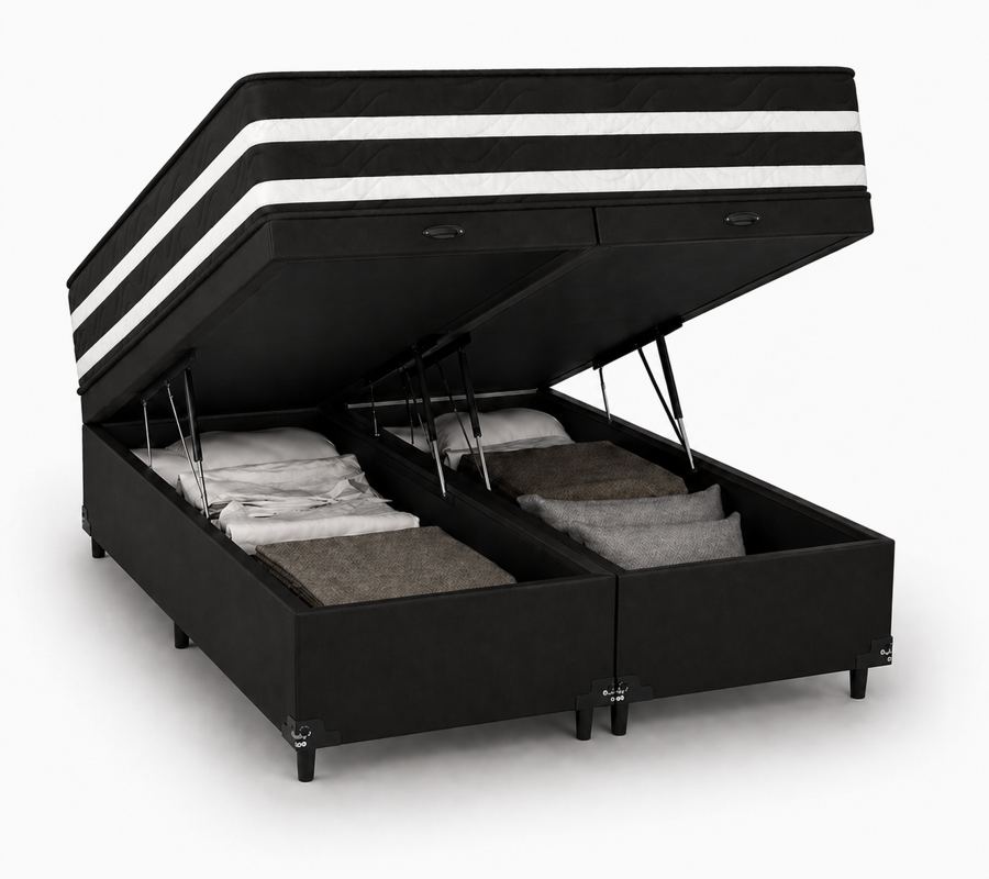Kit Cama Box Baú + Colchão Mola Ensacada Queen 1,58m Queen