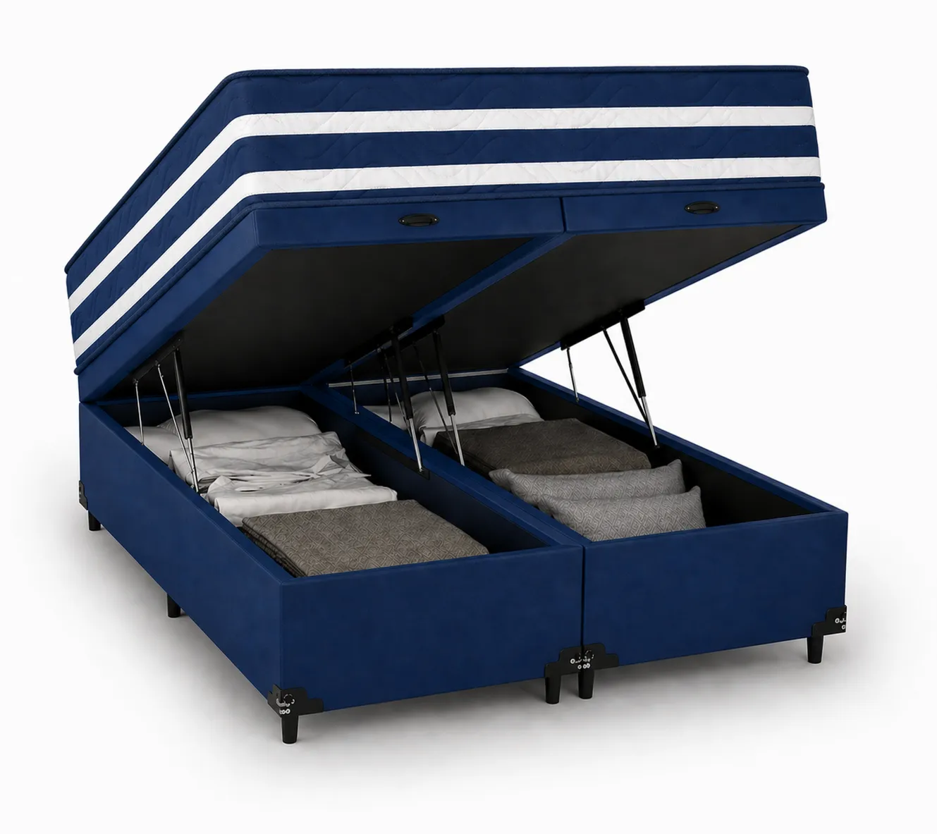 Kit Cama Box Baú + Colchão Mola Ensacada Solteirão 0,96m Solteirão