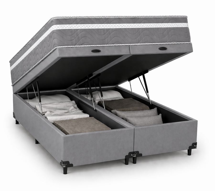 Kit Cama Box Baú + Colchão Mola Bonnel King 1,98m King